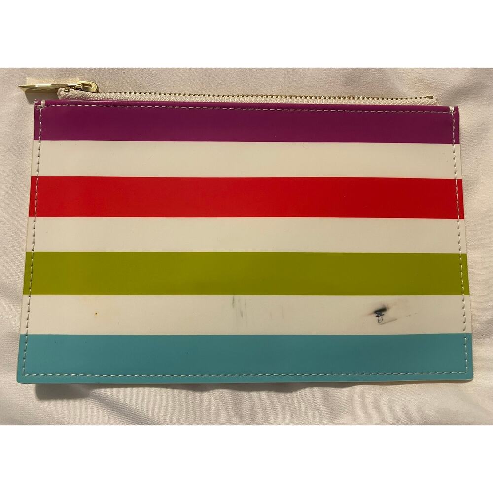 Kate Spade New York Rainbow Stripe Pencil Case Zip Pouch Colorful Cosmetic Bag - Picture 2 of 3